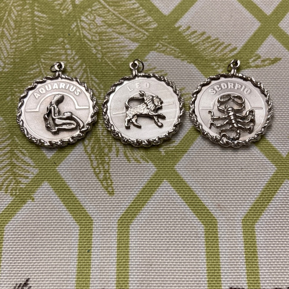 Sterling Vintage Birthstone Medals.  Aquarius/Leo /Scorpio